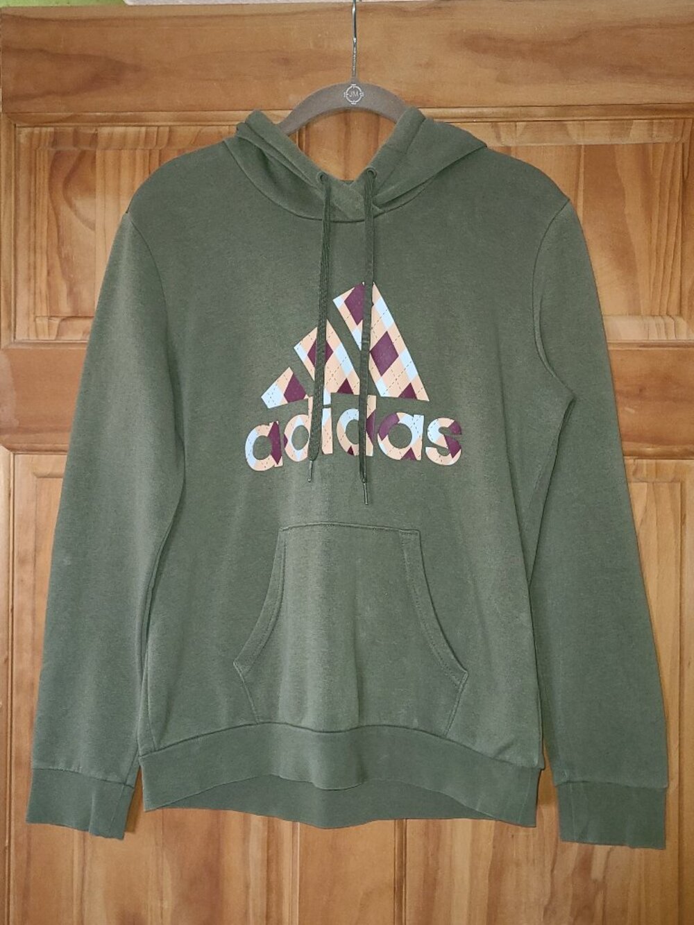 adidas Green With Plaid Logo Hooded Sweatshirt